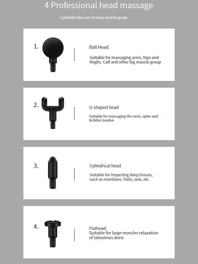 Fascial Massage Gun Electric Percussion Pistol Massager Body Relaxation With LED Touch Screen 4 Replaceable Massage Head