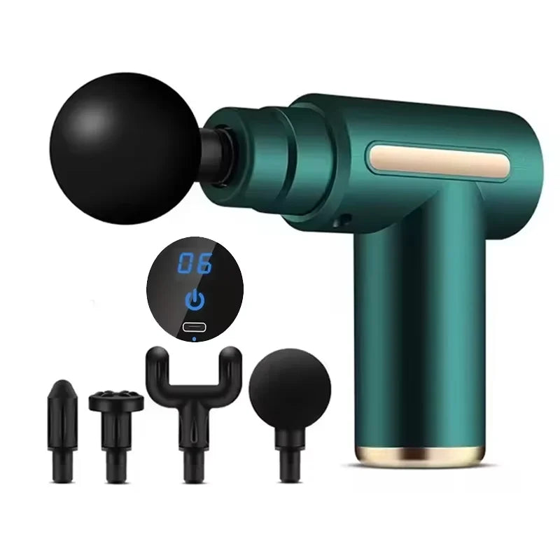 Fascial Massage Gun Electric Percussion Pistol Massager Body Relaxation With LED Touch Screen 4 Replaceable Massage Head