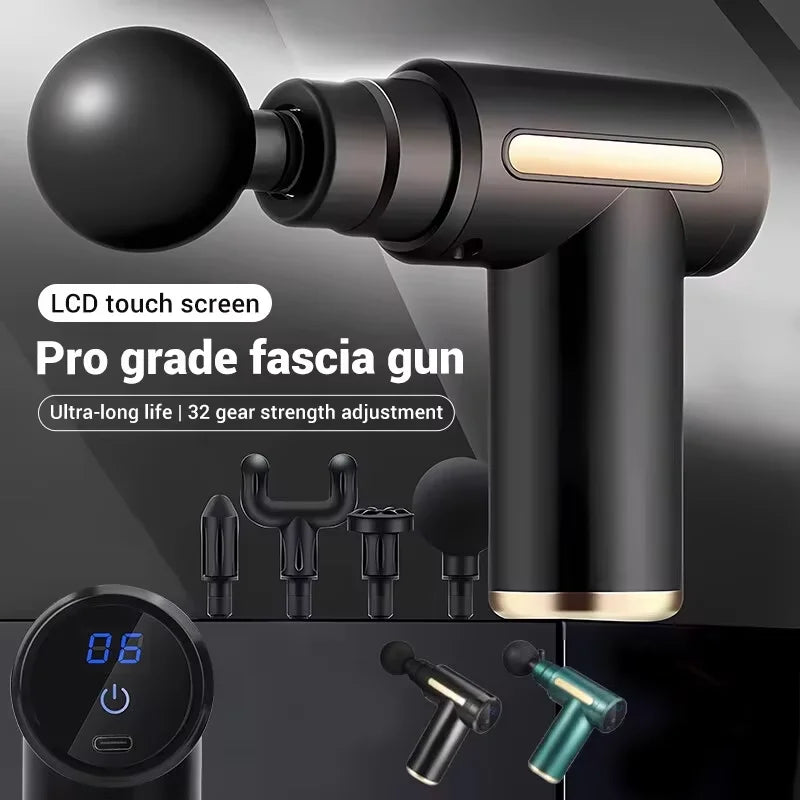 Fascial Massage Gun Electric Percussion Pistol Massager Body Relaxation With LED Touch Screen 4 Replaceable Massage Head